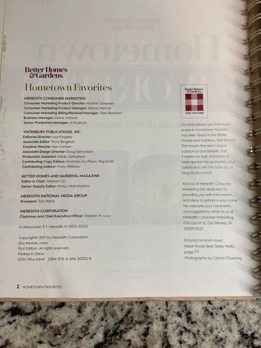 Better Homes & Gardens Hometown Favorites 2017 HC Recipe Cookbook Spiral